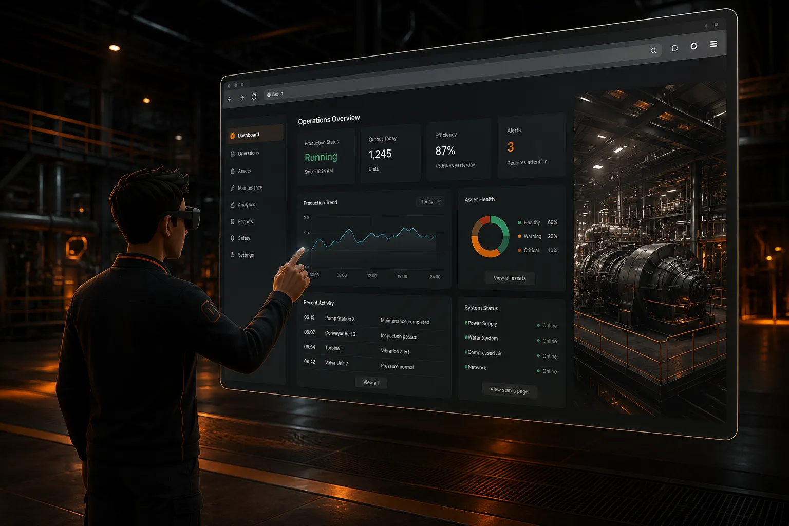 A live interactive website rendered on a large surface inside a virtual environment